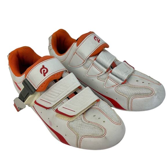Peloton Cycling Shoes with Cleats White Orange | Size: 38 / Women 7 - Picture 1 of 11